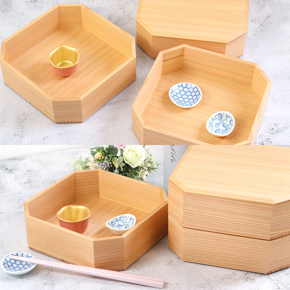 重箱 三段 おしゃれ 日本製 3段 隅切三段重 6寸 白木 箱入り 秋田杉