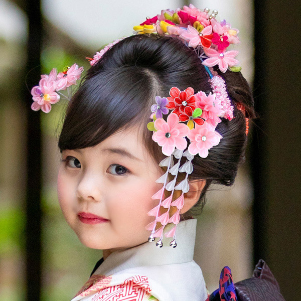 七五三 髪飾り 7歳 勝山かんざし ちんころ付き4点セット「ピンク