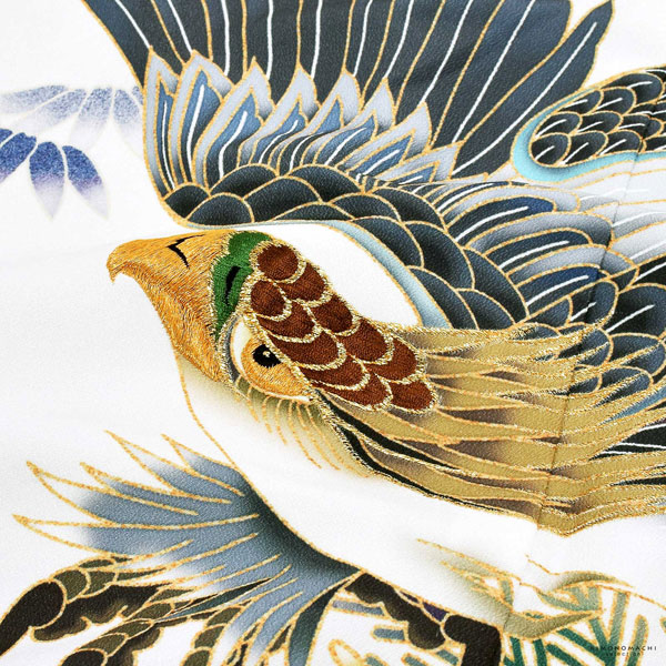 七五三 着物 男の子 5歳 羽織袴セット「白 鷹に波、笹」フルセット 5歳