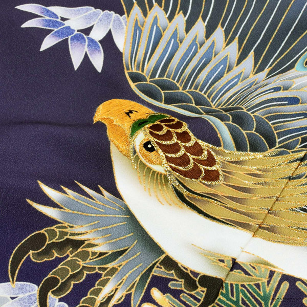 七五三 着物 男の子 5歳 羽織袴セット「紫苑色 鷹に波、笹」フルセット