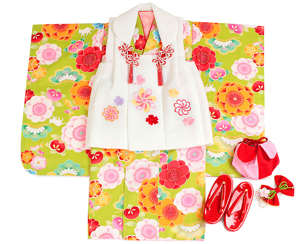 Kisste（キステ） 七五三 着物 3歳 女の子 被布 セット 7点 黄色 赤 黒