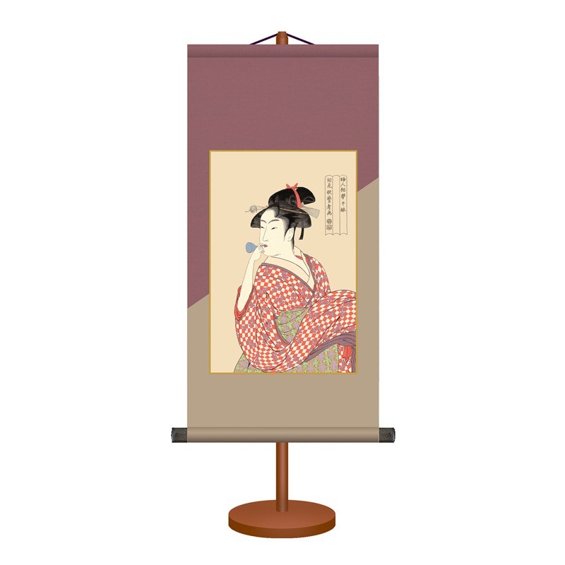 浮世絵 和風モダン掛軸 美人画 ビードロを吹く娘 喜多川歌麿 化粧箱