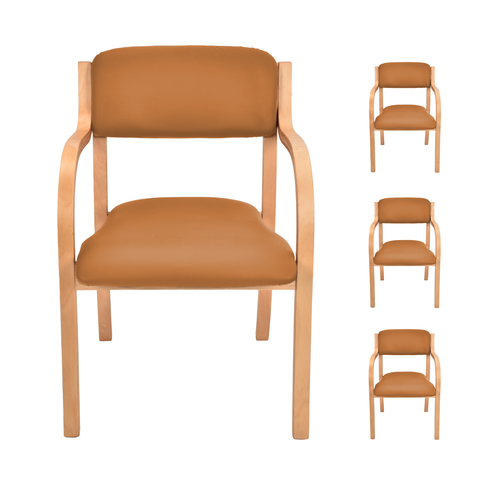 ダイニングチェア 4脚セット 介護椅子 肘付き 木製 レザー 肘掛け椅子