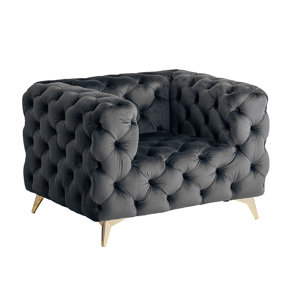 ソファ ソファー 1人掛け 英国調 ベロア生地 ボタンダウン チェスター