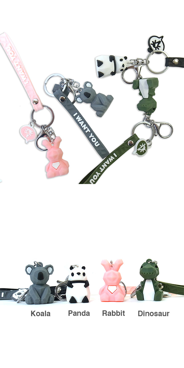 ジオメトリック アニマル キーホルダー ストラップ付き キーリング