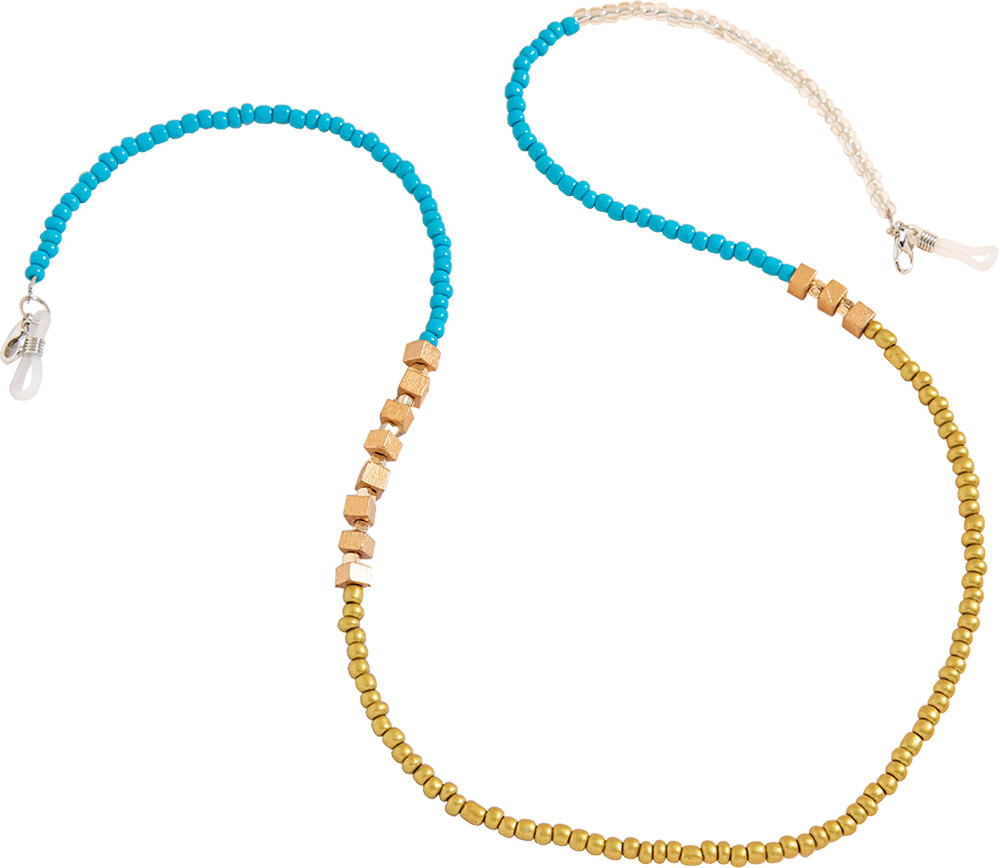 ゴールド&ターコイズ ビーズ グラスコード 全3色 グラスチェーン
