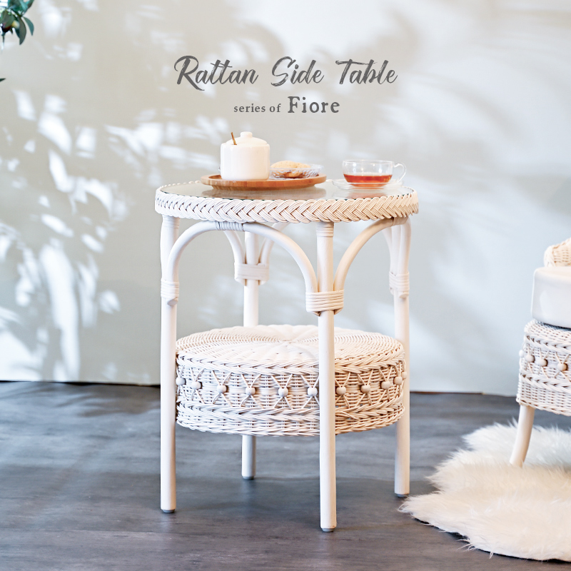 カフェテーブル おしゃれ ガラス ラタン フレンチシャビー T835WW 爆買