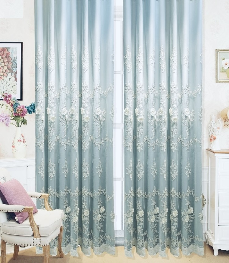 一体型カーテン 2枚入り おしゃれ カーテン レース 遮光 セット 刺繍