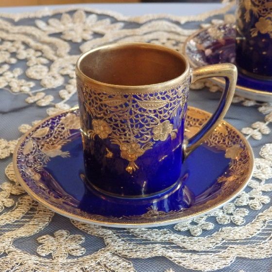 ノリタケ オールドノリタケ コバルト 金盛藍線帯華装飾紋 カップアンド