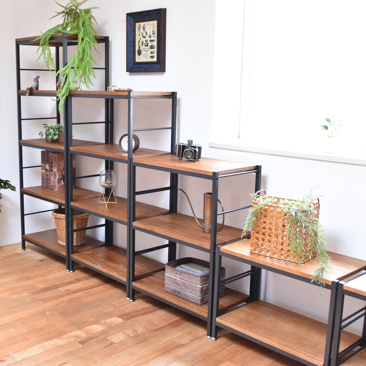 B.Bファニシング オープンラック 5段 ヴィンテージ調 天然木棚板 幅