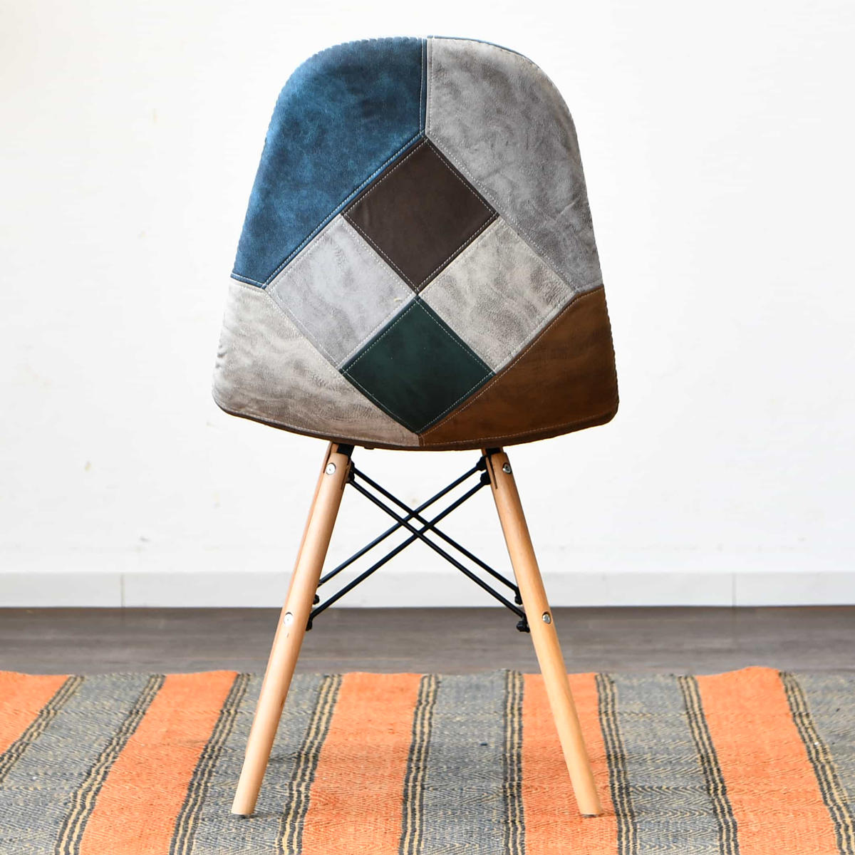 ダイニングチェア 疲れにくい 背もたれ 組立簡単 パッチワーク柄 座面