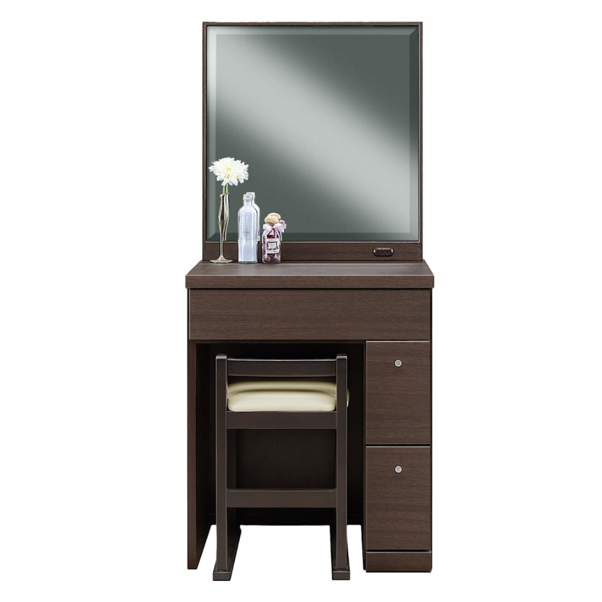 ドレッサー 鏡台 一面鏡 幅58.5cm プリマ （ 奥行41cm スツール付き