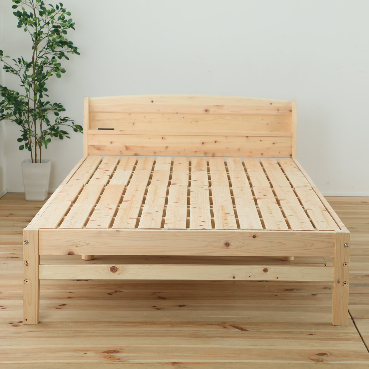 すのこベッド シングル 国産ひのき 宮棚 2口コンセント付 6本脚 日本製
