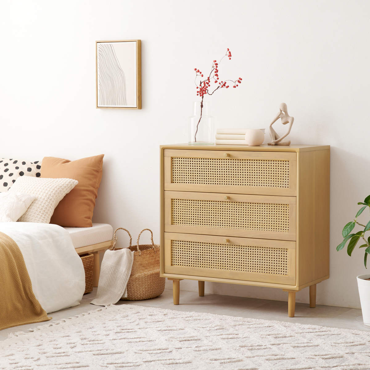 HAGiHARA（萩原） ラタン チェスト 幅80cm 天然木 かごめ編み （ 収納