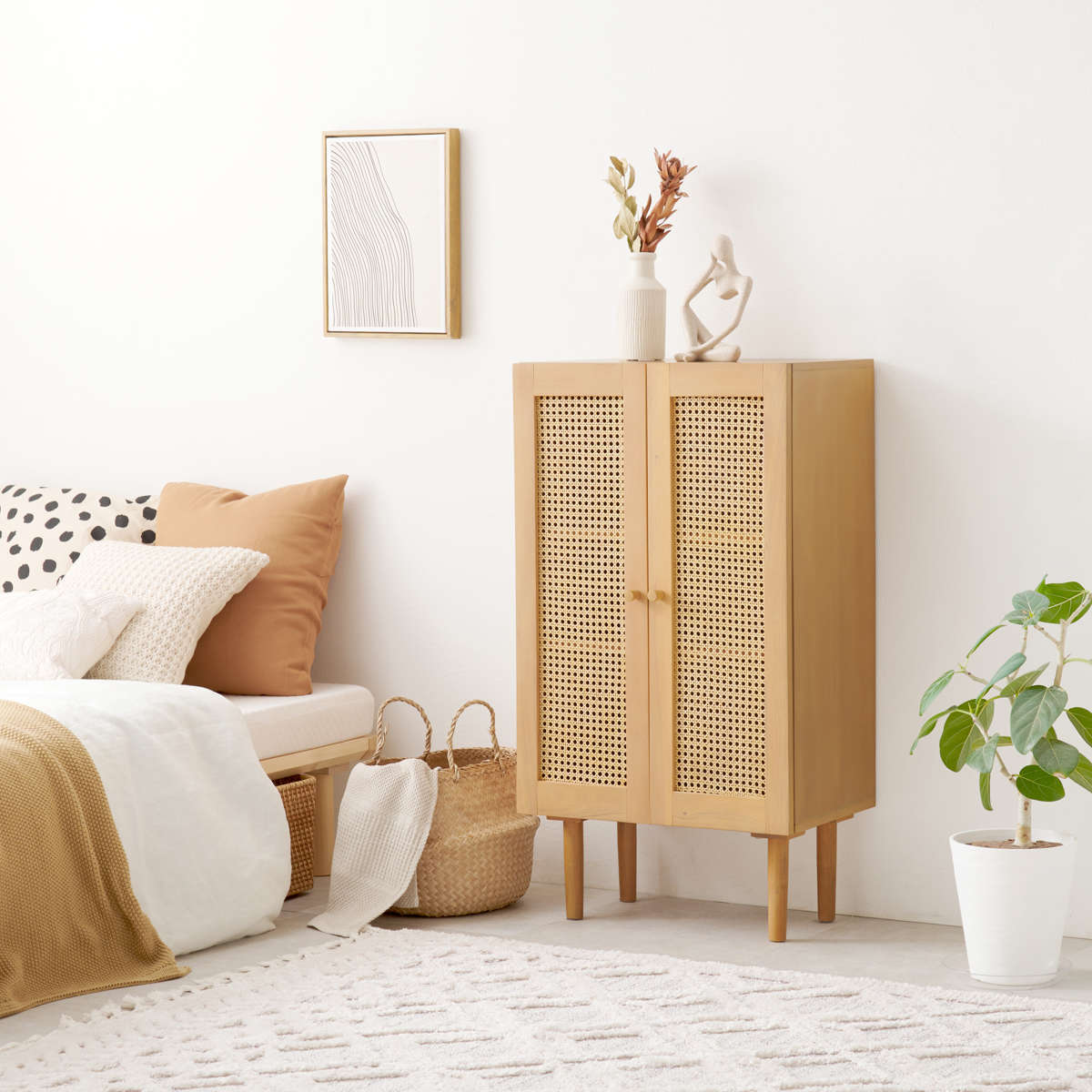 HAGiHARA（萩原） ラタン キャビネット 幅54cm 天然木 かごめ編み