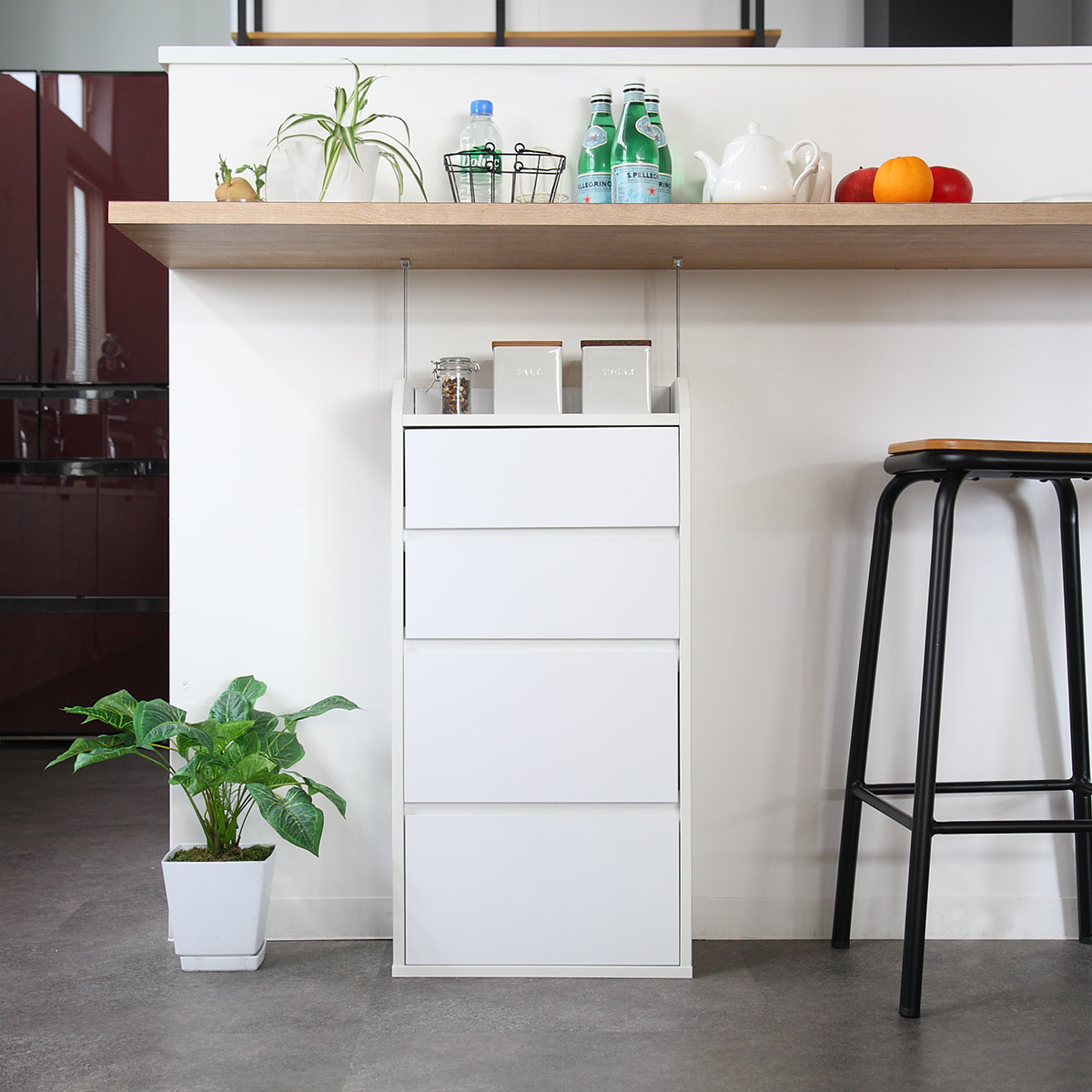 カウンター下収納 幅40cm チェスト 4段 薄型 （ カウンター下