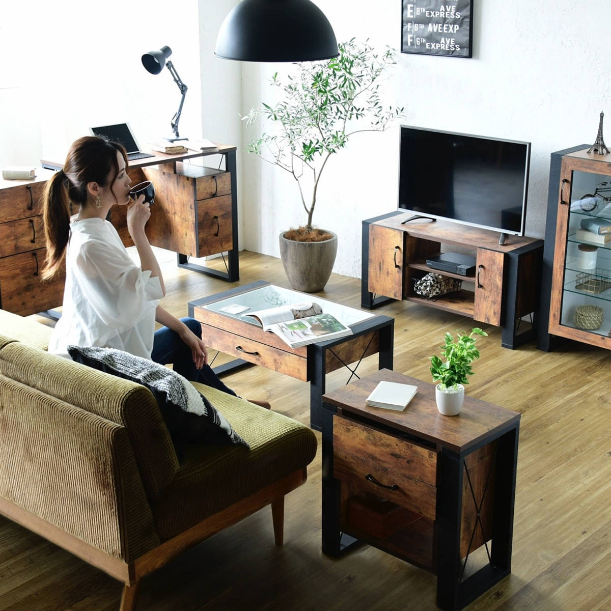 ローテーブル 幅75.5cm コレクションテーブル レトロ調 ブルックリン