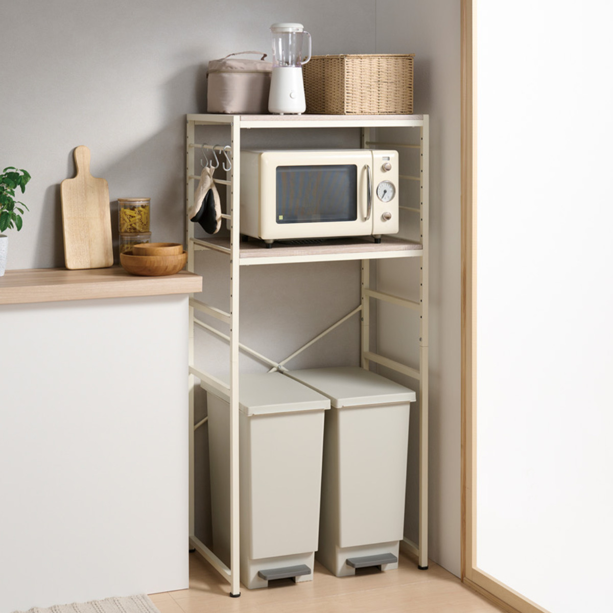 弘益 ゴミ箱上 レンジラック 幅64cm 可動棚 フック付 Like Vintage