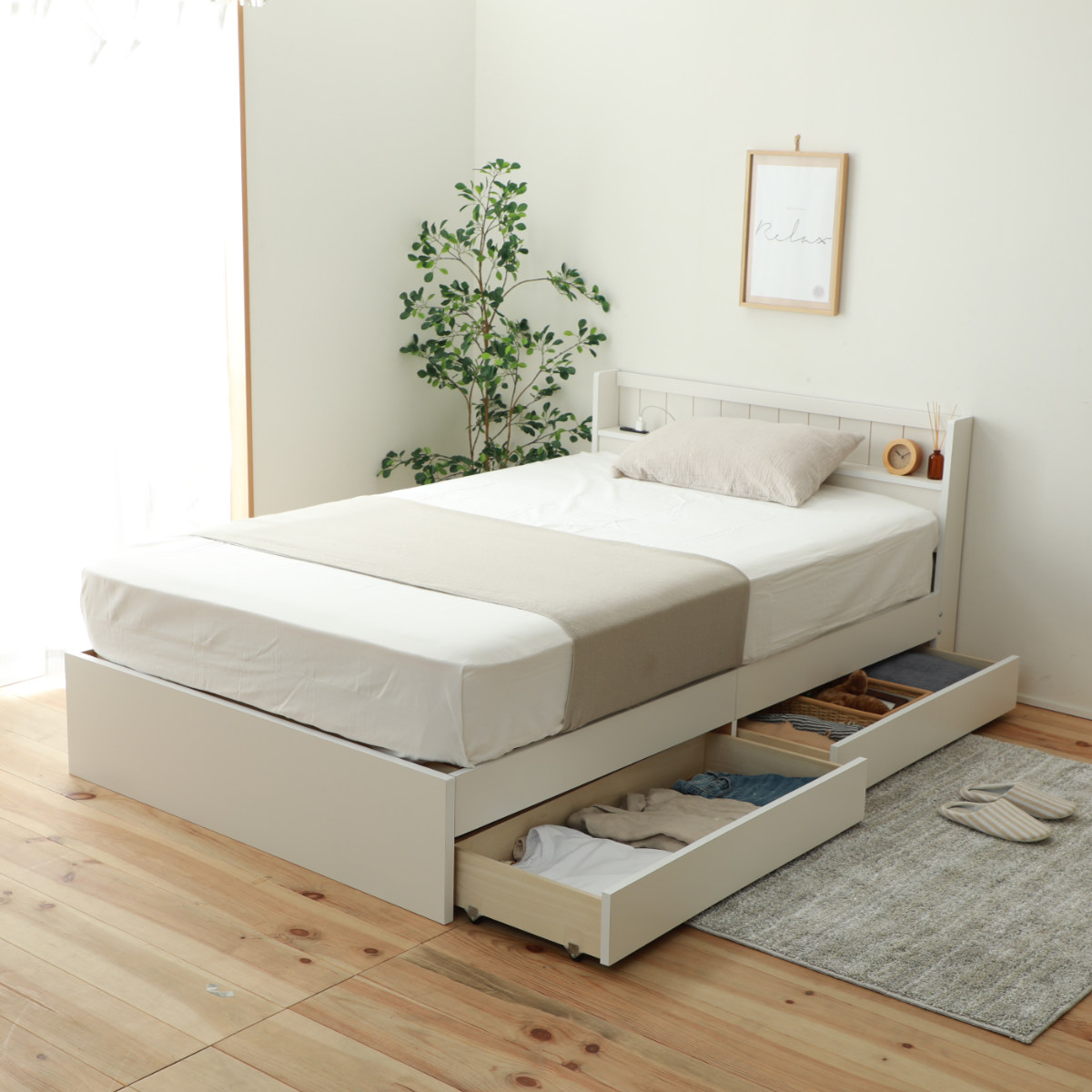 収納付きベッド シングル マットレス付 夜香ハイグレード 日本製