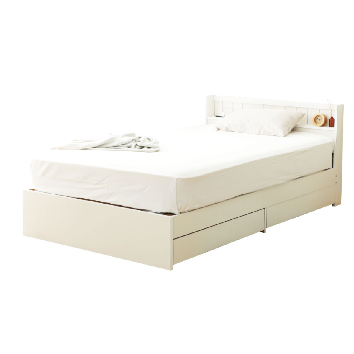 収納付きベッド シングル マットレス付 夜香ハイグレード 日本製