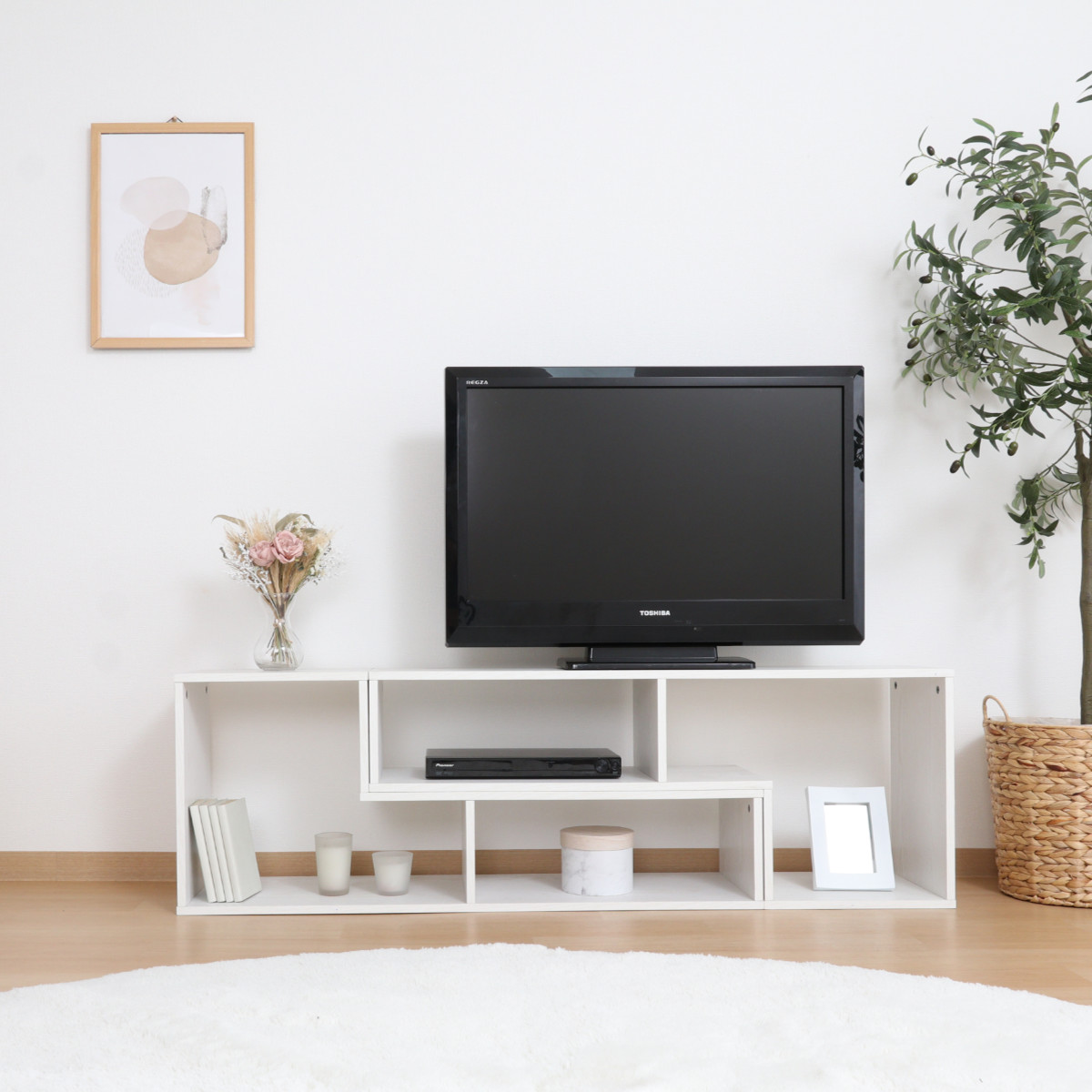 不二貿易（Fuji Boeki） テレビ台 伸縮型 L字型 幅105cm-207cm 木製