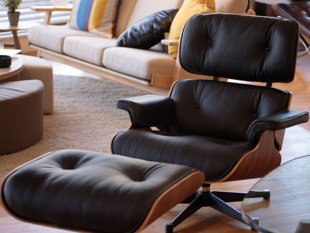 リビングチェア 座面高42cm 本革 ウォールナット イームズ ラウンジ