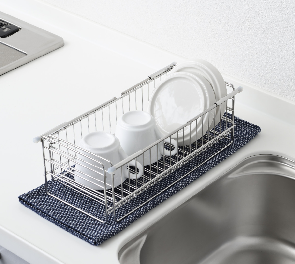 ヨシカワ 水切りラック シンク中で使える伸縮水切りカゴ （ シンク上