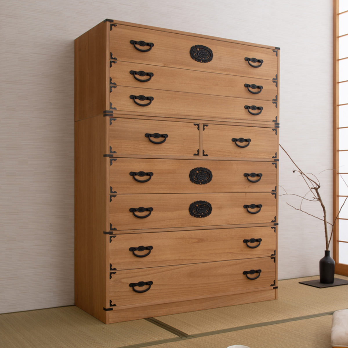 桐 民芸箪笥 幅100cm 5段 水性塗装 積み重ね 室町 （ たんす 収納