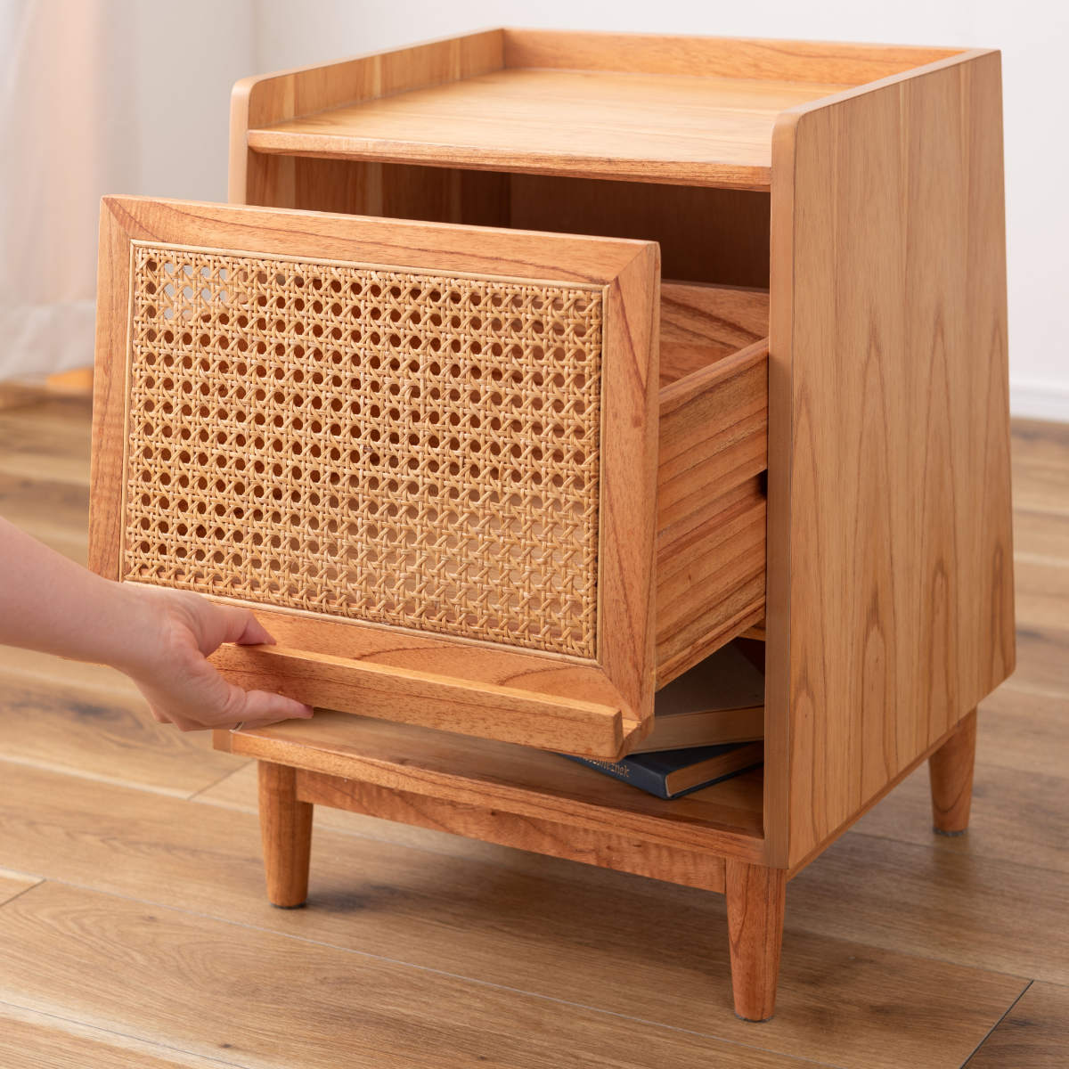 東谷 サイドテーブル 高さ52cm 引出し付 ラタン ナイトテーブル （ 机