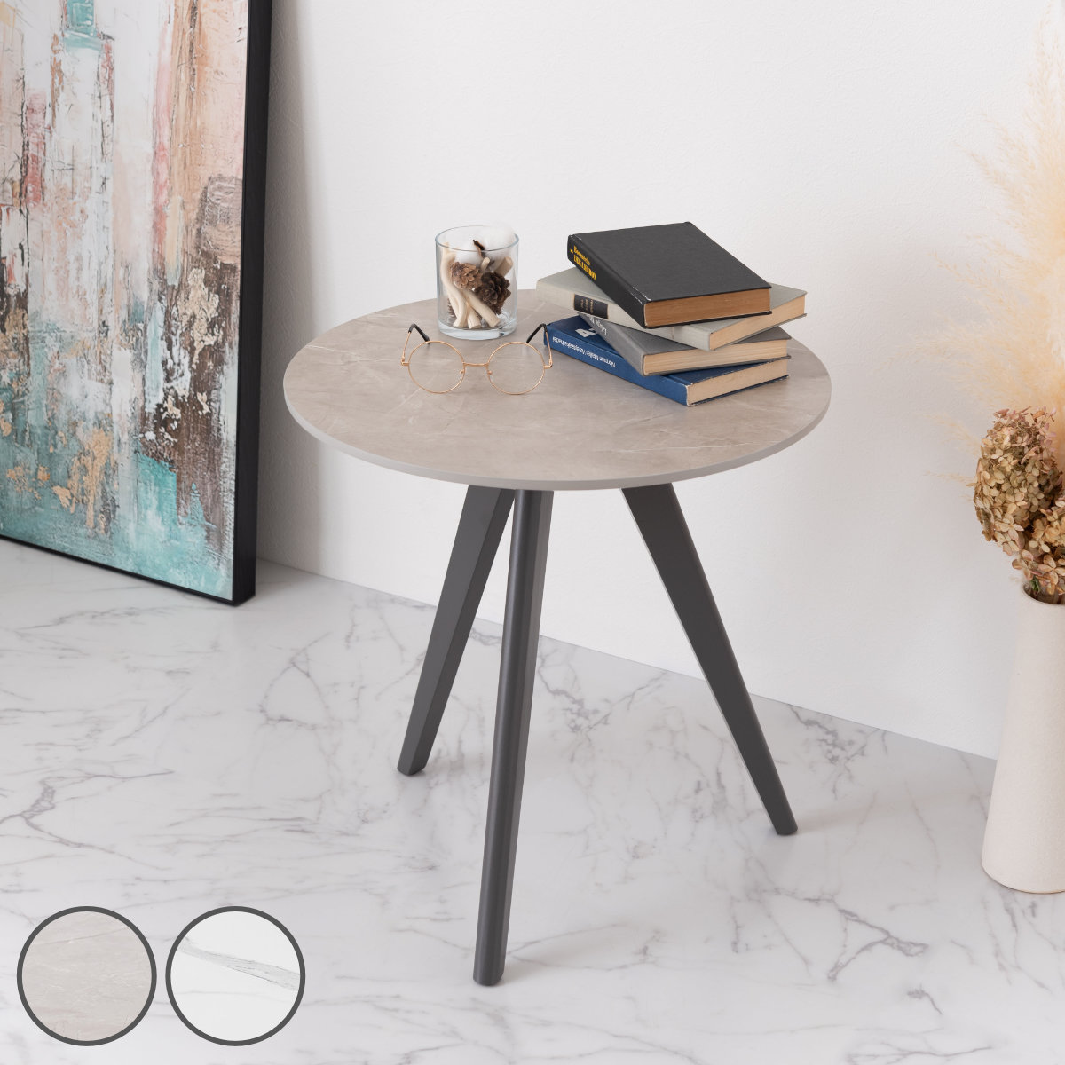 東谷 サイドテーブル 円型 直径50cm 高さ50cm 大理石調 ラウンドサイド