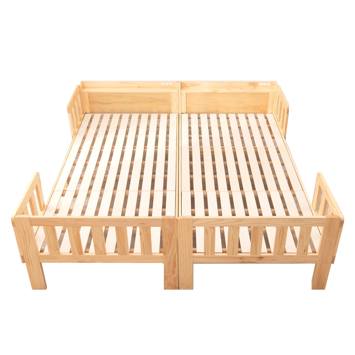 HAGiHARA（萩原） 連結ベッド 2台セット シングル ベッドガード付き