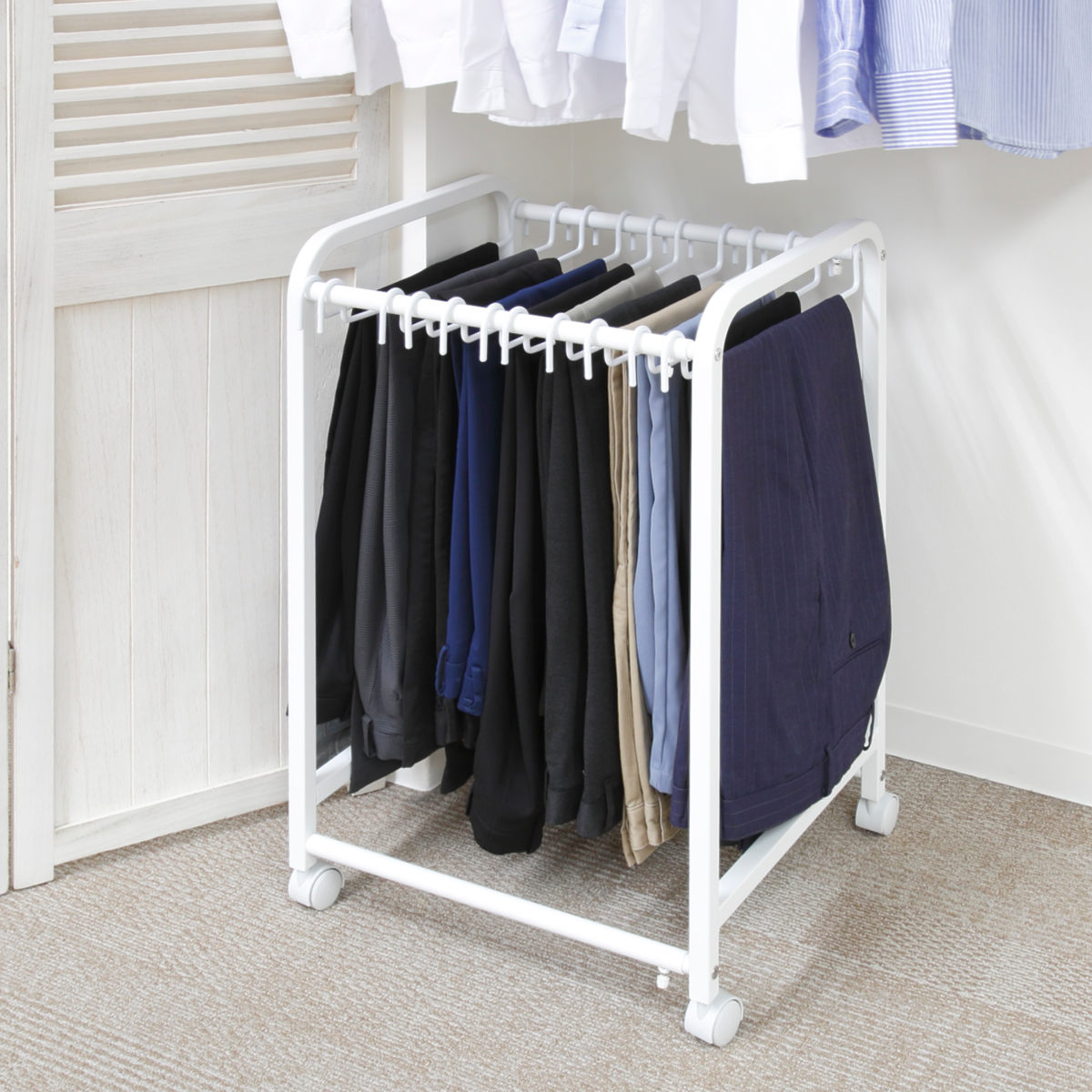 スラックスハンガー 伸縮式 キャスター付き 20本掛け 幅48.5〜76.5