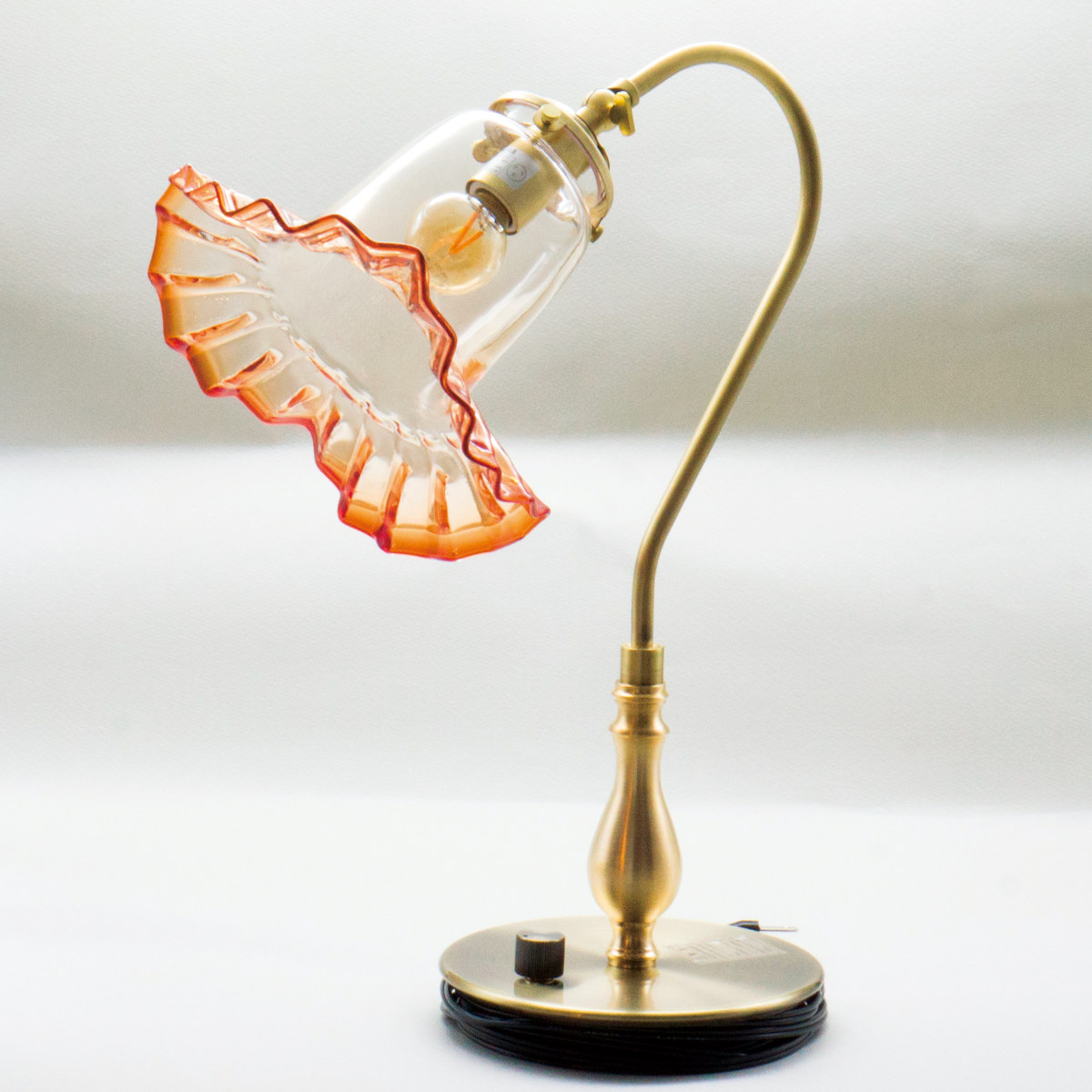 廣田硝子 テーブルライト ガラス製 電笠 フリル緑 卓上ライト 日本製