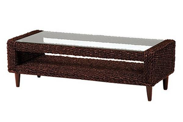 ローテーブル 幅120cm ガラス天板 アバカ素材 完成品 グランツ