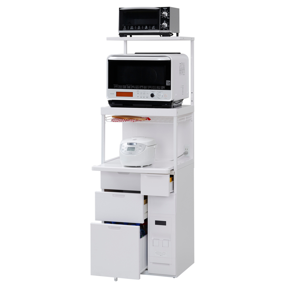 レンジラック キャビー 幅56.5cm 米収納12kg 上棚付き （ 日本製