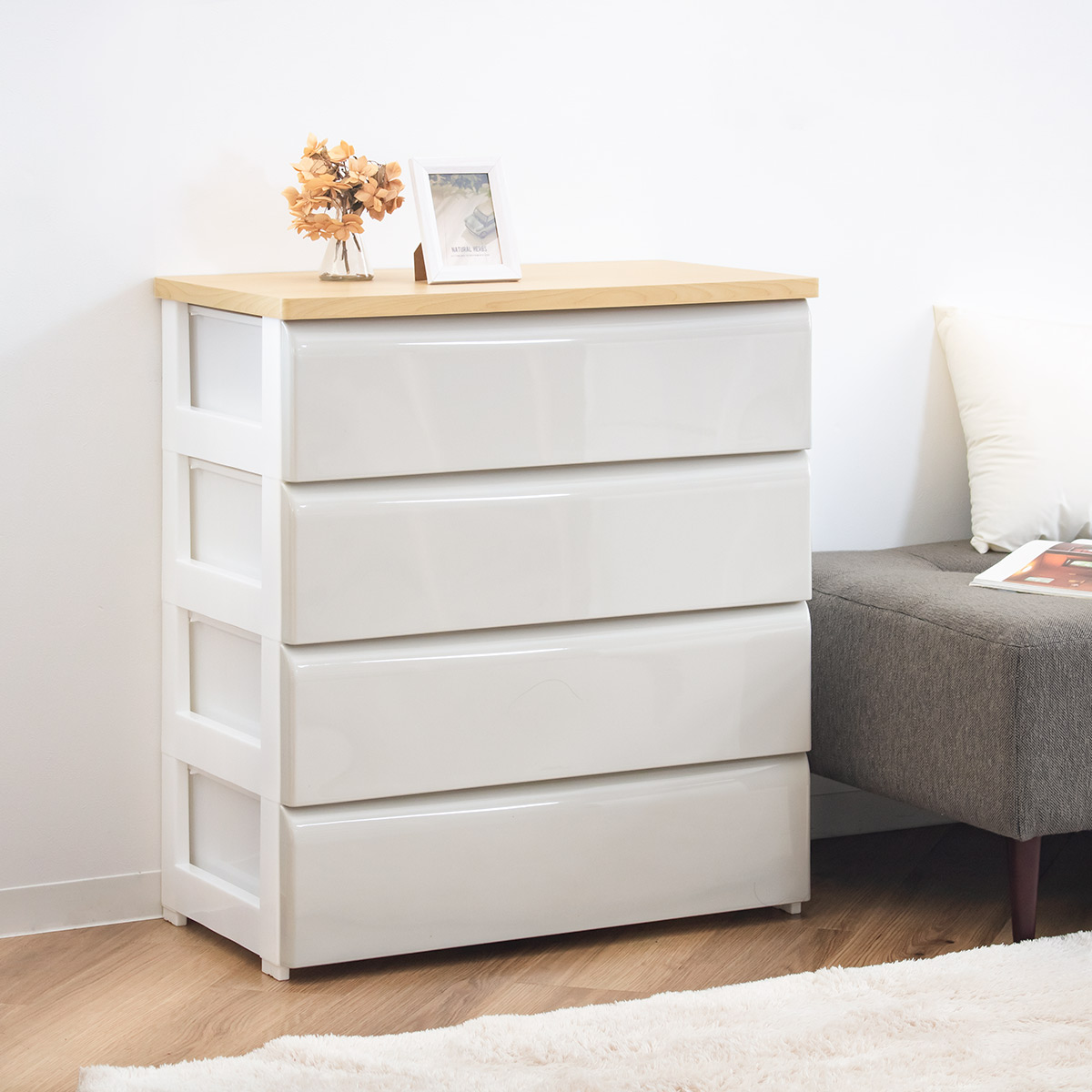 平和工業 チェスト 4段 幅74×奥行40×高さ80.7cm 木目調天板 （ 収納