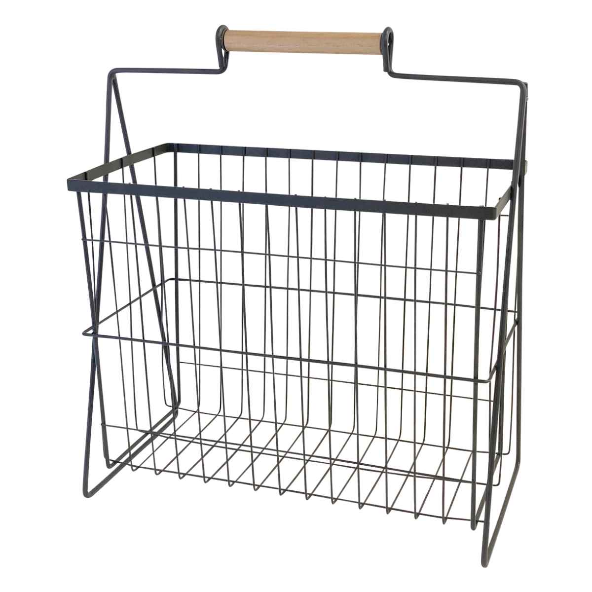 マガジンラック アイアン 木製持ち手付き リーニエ （ ワイヤー