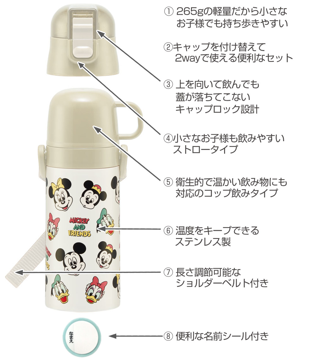 スケーター 水筒 400ml 350ml 子供用2Wayボトル ミッキー＆フレンズ