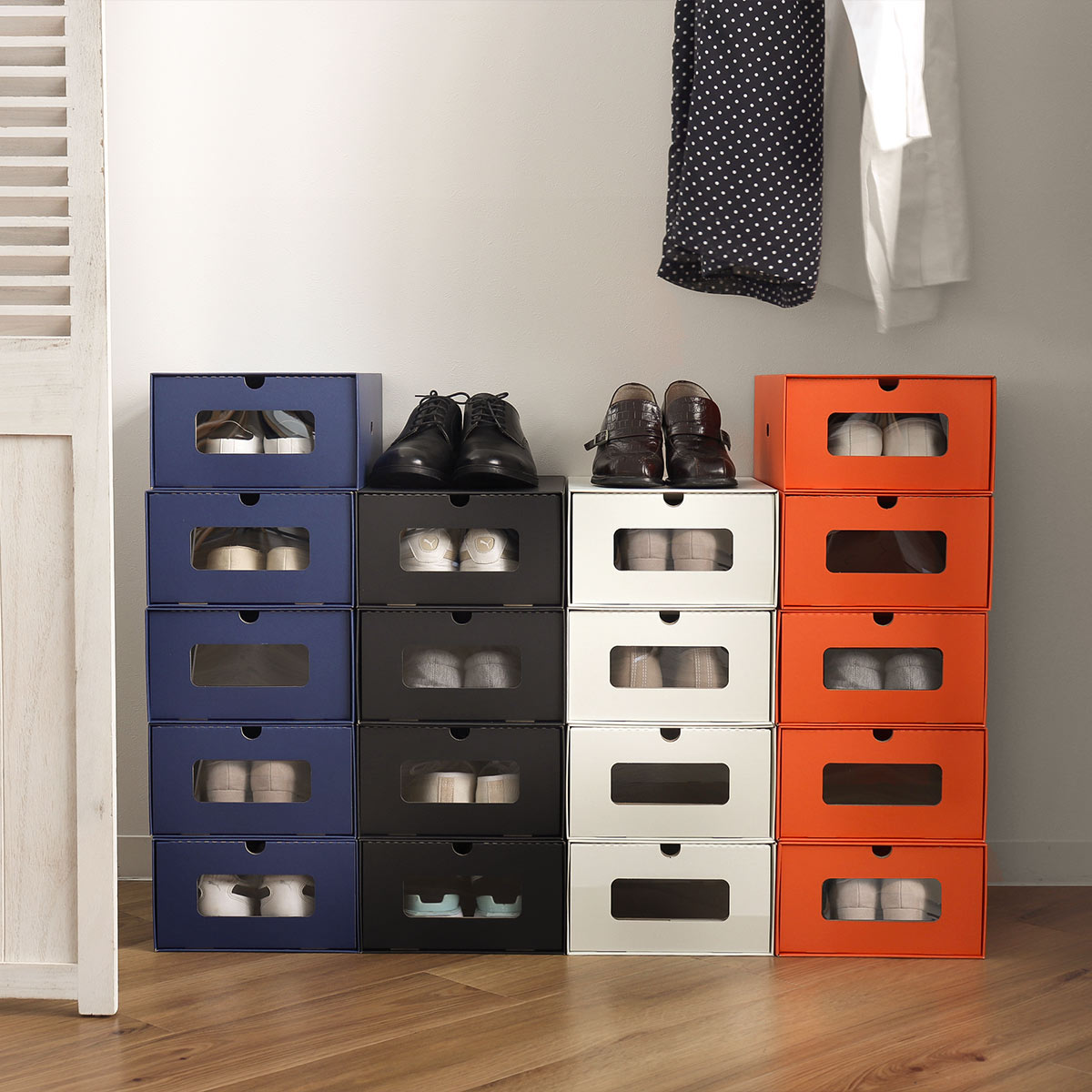 シューズボックス シューズケース M 5個セット ダンボール製 窓付き