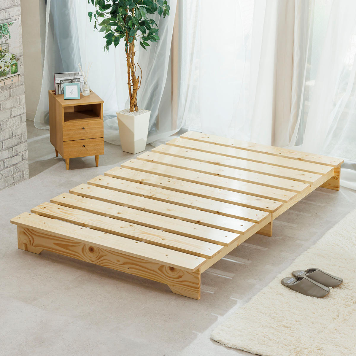 サン・ハーベスト ベッド セミダブル ステージタイプ 天然木 並べて