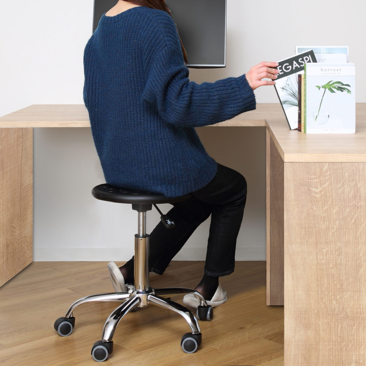 ルネセイコウ スツール 丸 キャスター 昇降 回転 座面高43〜56cm