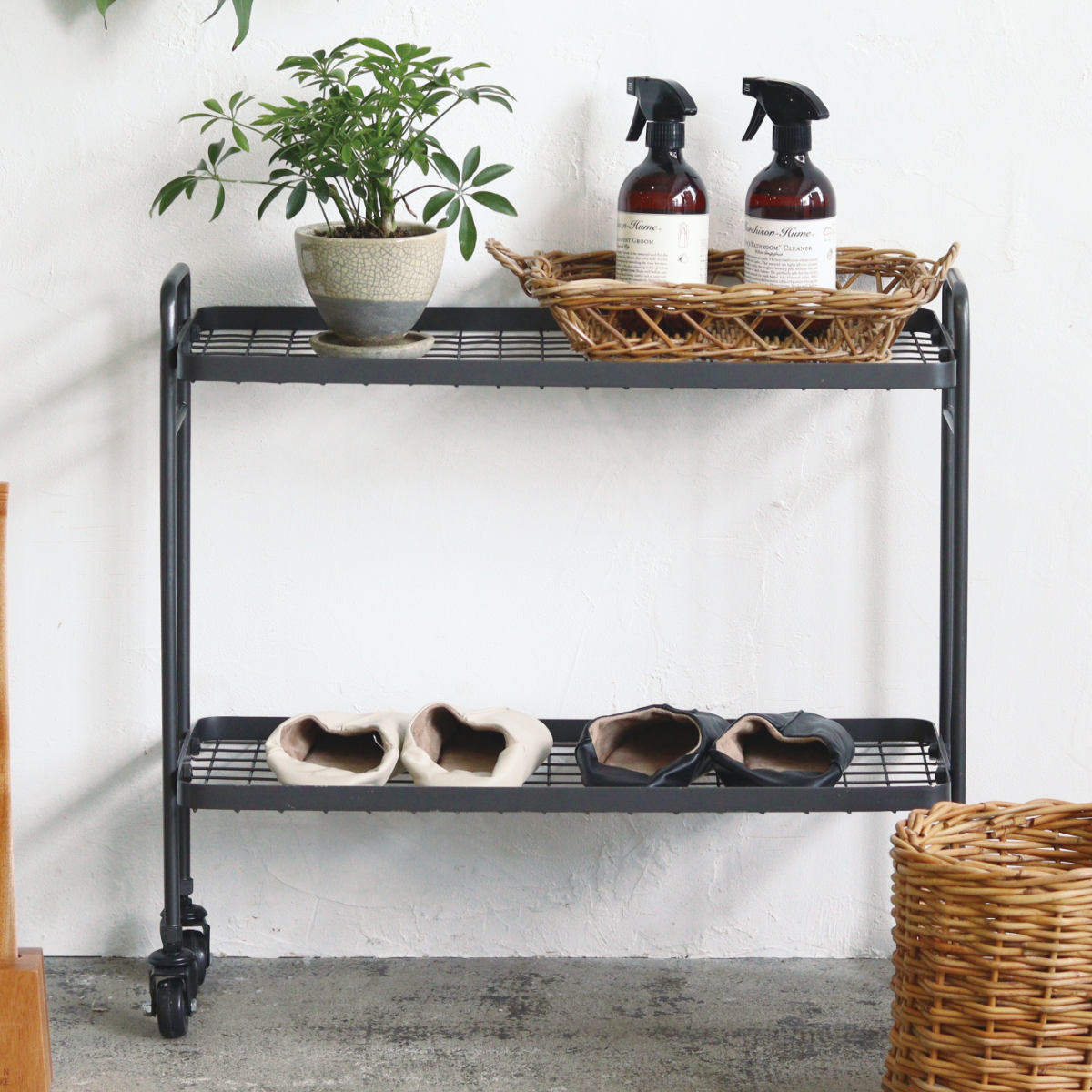 Creer アイアンシェルフワゴン アンティークブラック 2段 （ シェルフ