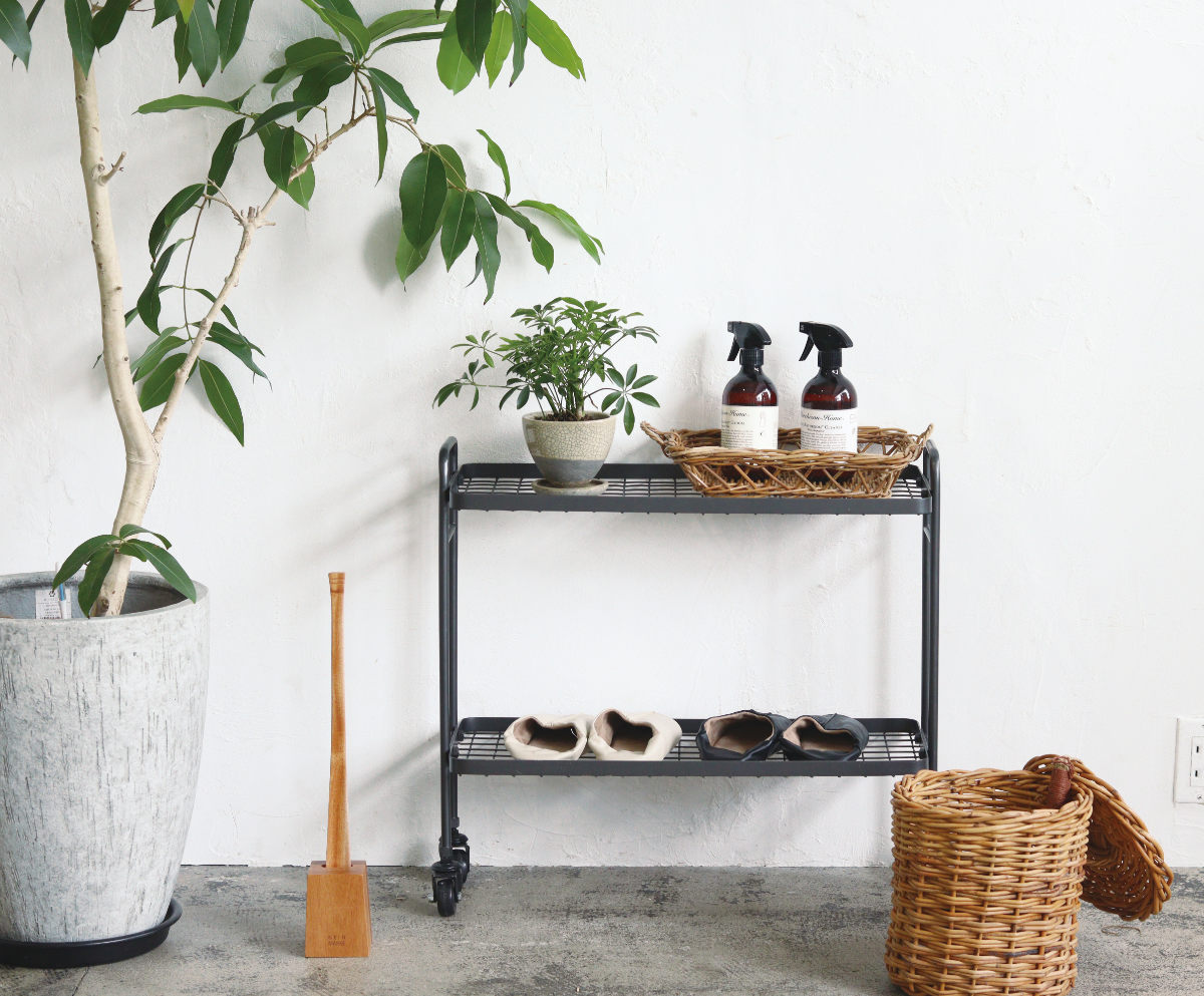 Creer アイアンシェルフワゴン アンティークブラック 2段 （ シェルフ