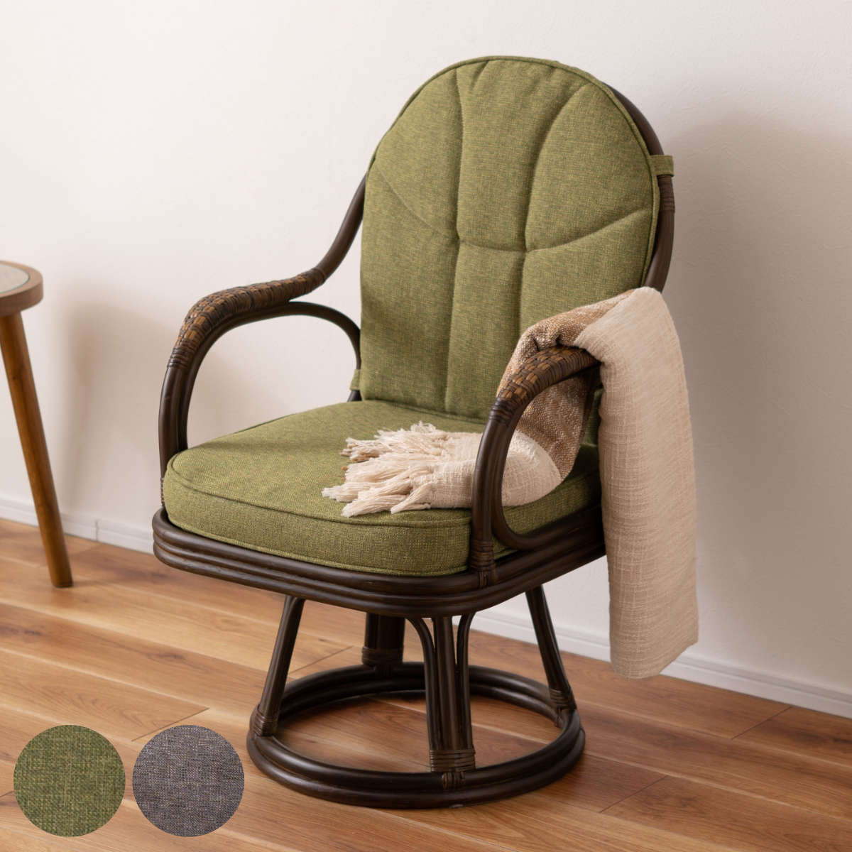 東谷 ラタン回転チェア 座面高40cm 天然ラタン 軽量 丈夫 （ 椅子