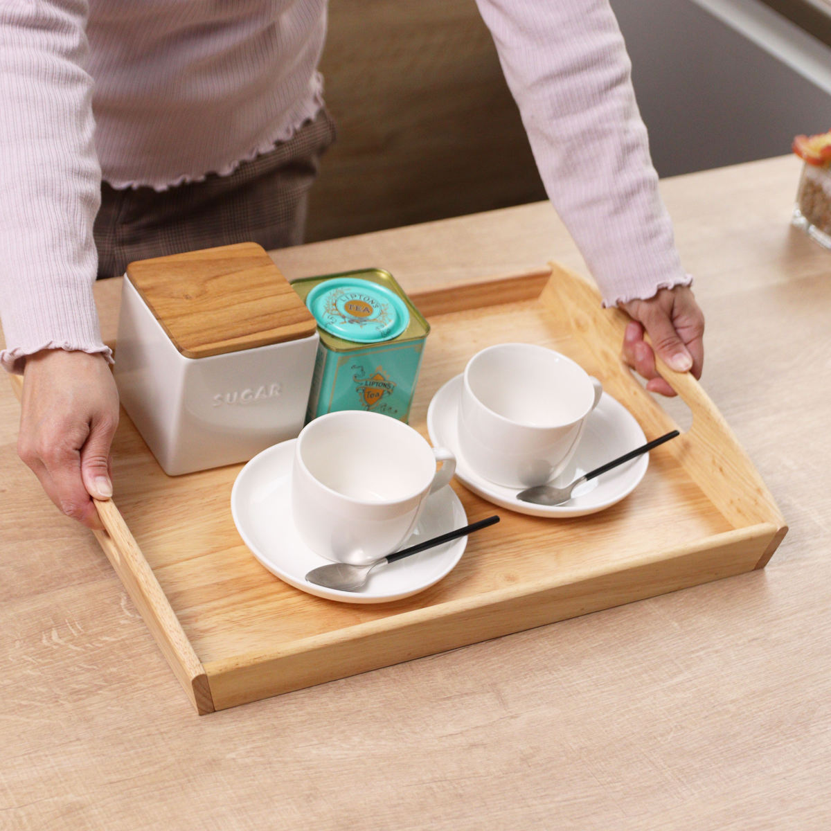 パール金属 お盆 トレー 角型 大 木製 （ 木製トレー トレイ キッチン