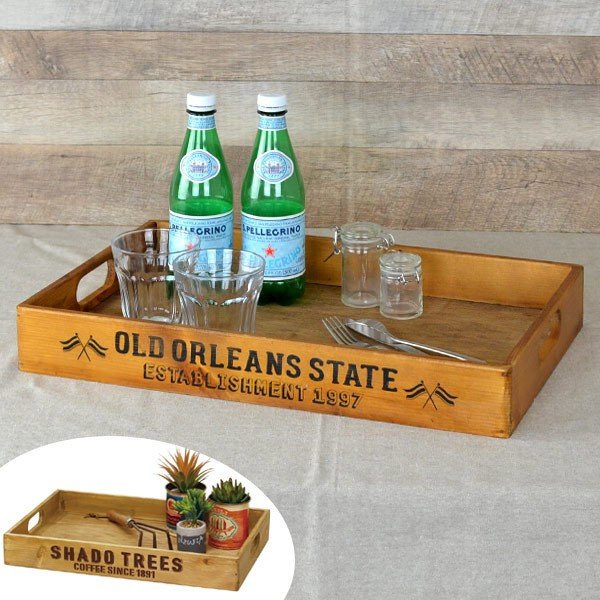 トレイ L 幅49×奥行31×高さ7cm 木製 トレー 角型 持ち手付き （ 木製