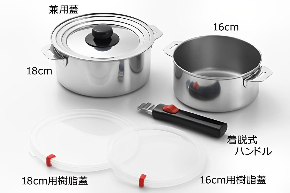 郷技 鍋6点セット 16cm 18cm IH対応 蓋付き 着脱式ハンドル付き 日本製