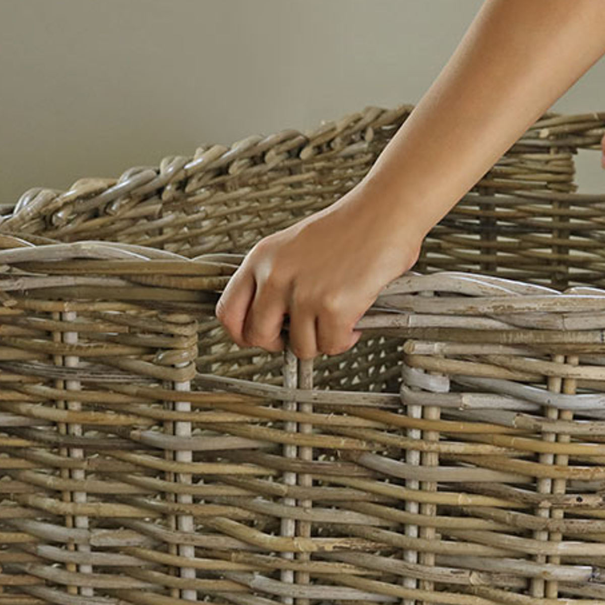 バスケット ラタン 幅86×奥行56×高さ46 持ち手付き かご 大きい