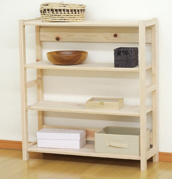 ワイドラック 3段 天然木 ひのきラック 日本製 幅85cm （ 檜 ヒノキ