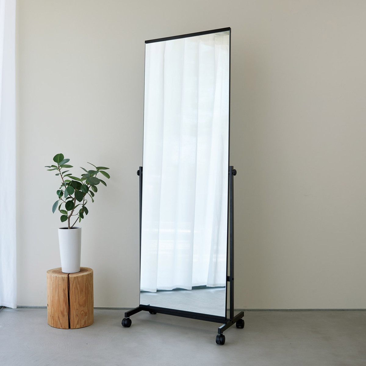 弘益 スタンドミラー 高さ147cm キャスター付き 飛散防止 角度調節